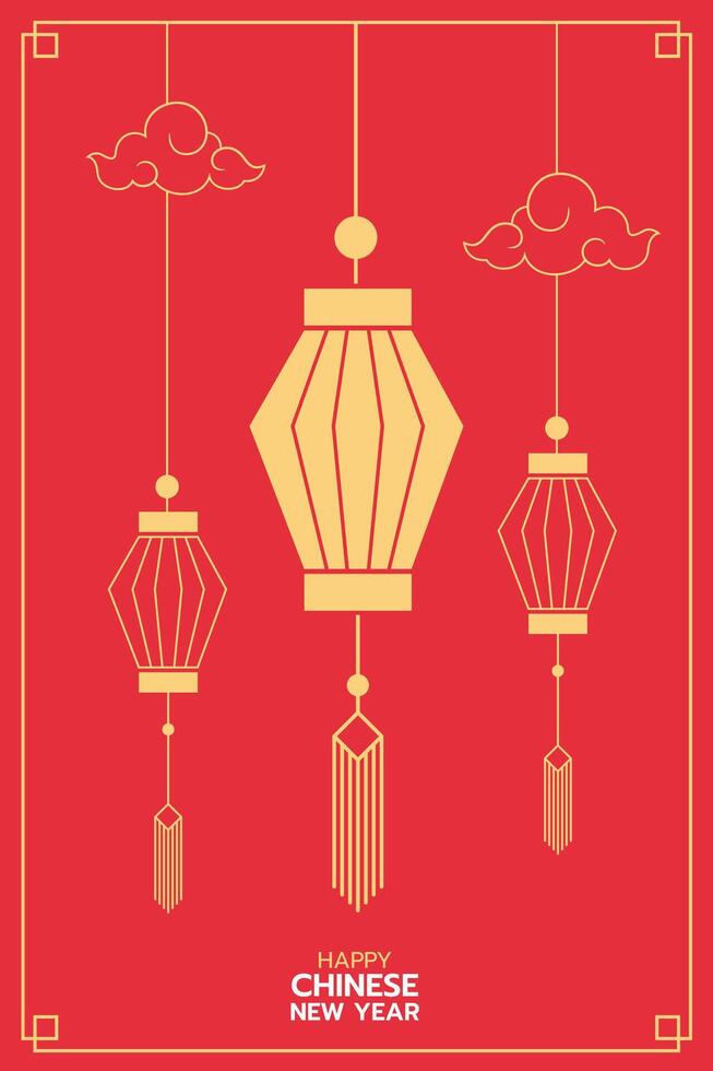 Chinese New Year lanterns, modern art design, gold and red color for cover, card, poster, banner, flat design, Vertical front view. vector
