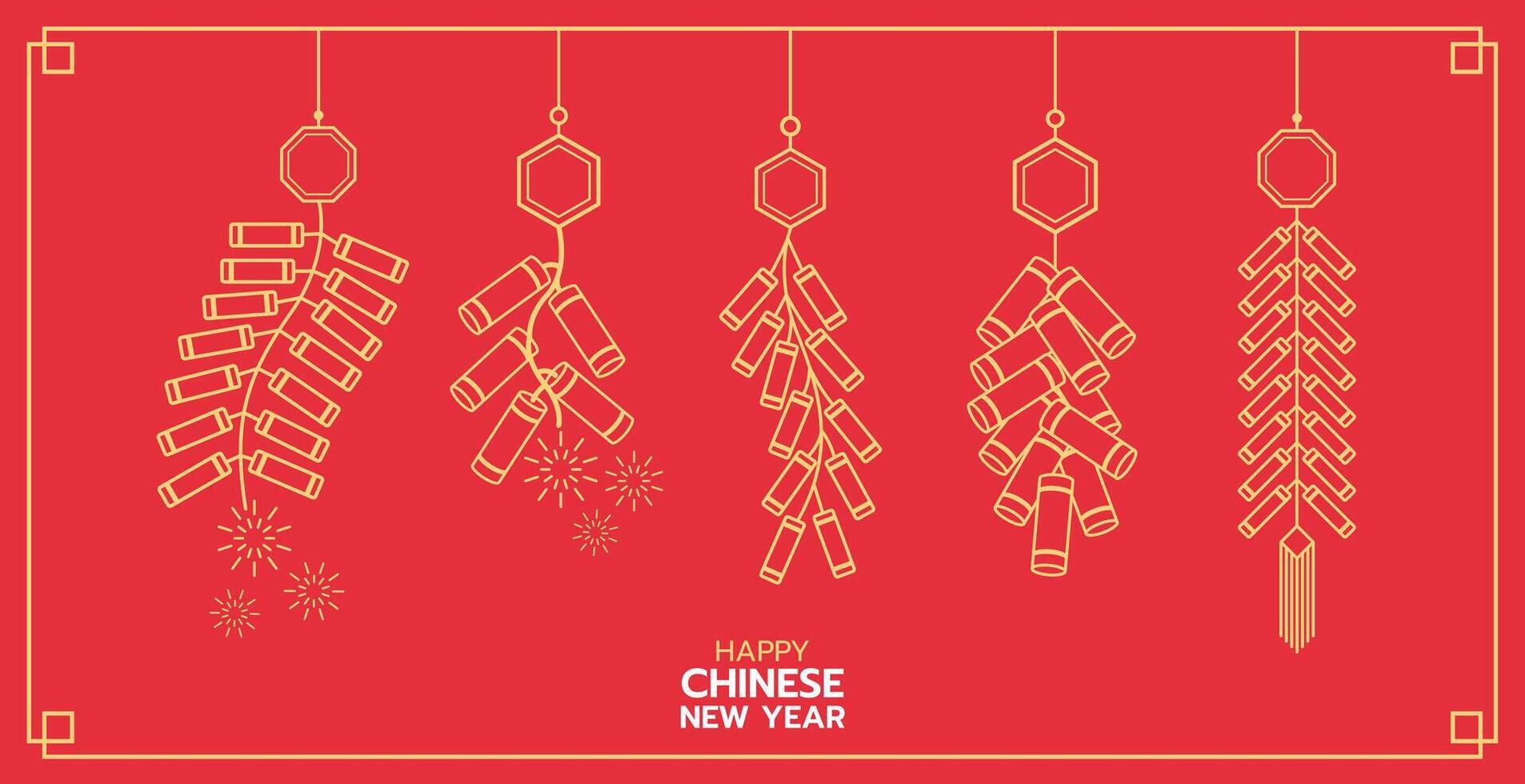 Hanging firecrackers chinese style, illustrations and decorations for Asian New Year, holiday celebration and greetings. flat design, 2D front view. vector