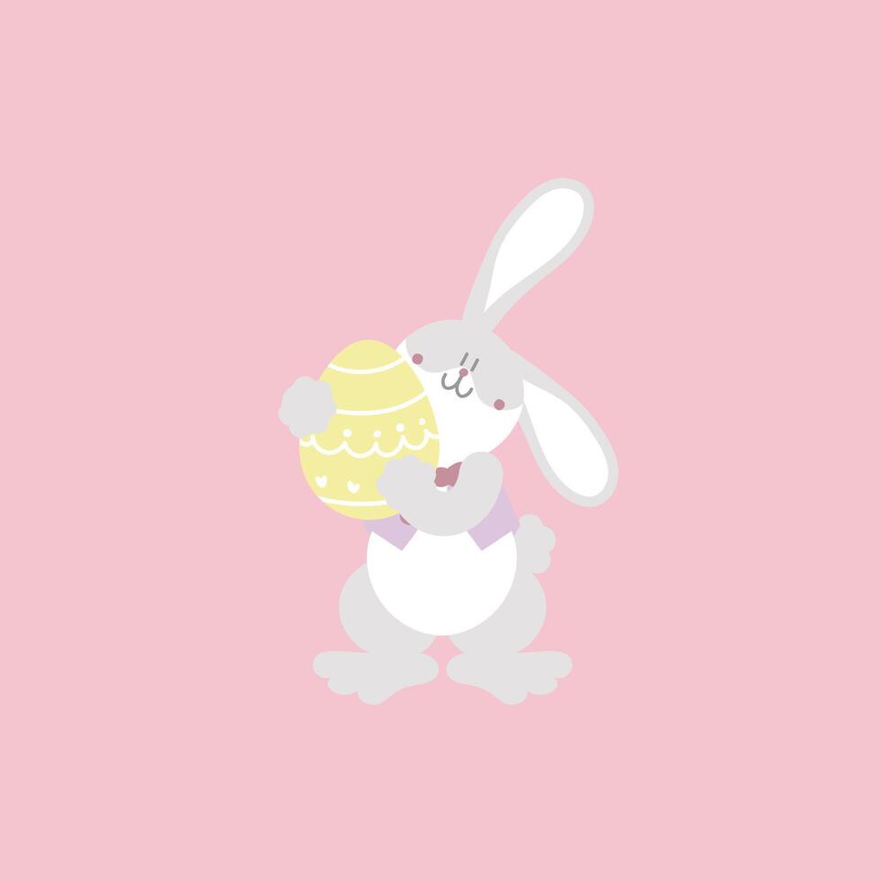 happy easter festival with animal pet bunny rabbit and egg, pastel color, flat vector illustration cartoon character