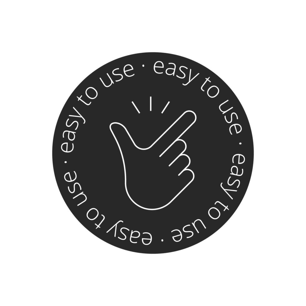 Easy to use black sticker. Hand movement, motivation to action. Line icon. Vector illustration
