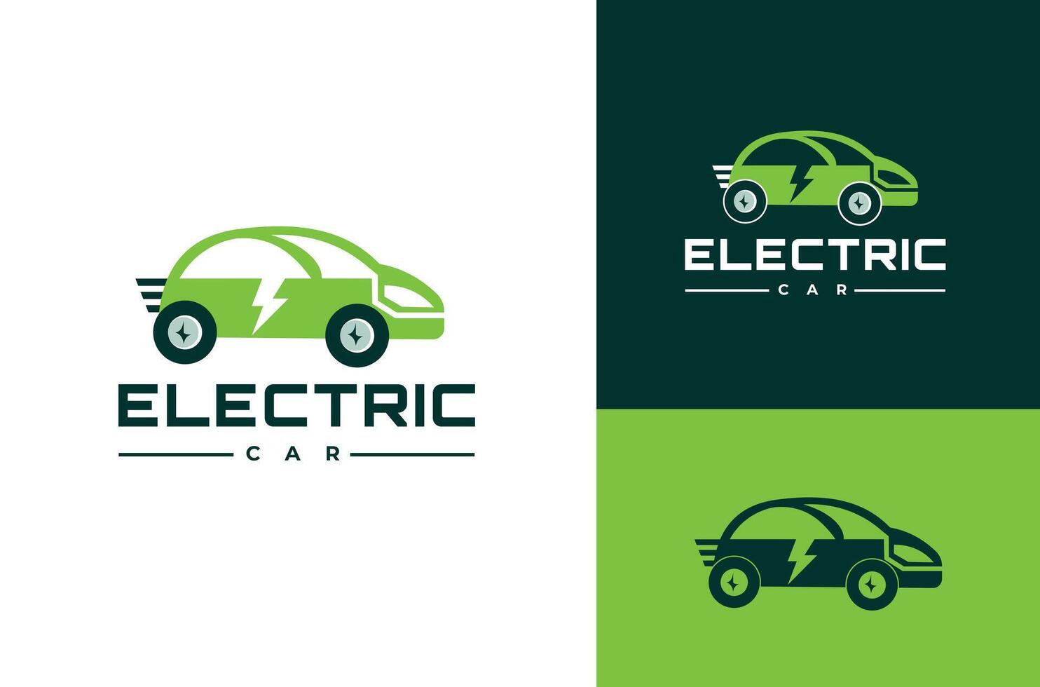 rápido eléctrico coche verde híbrido moderno vehículo, eco simpático vehículo concepto, vector ilustración, símbolo, icono con blanco verde y oscuro verde antecedentes