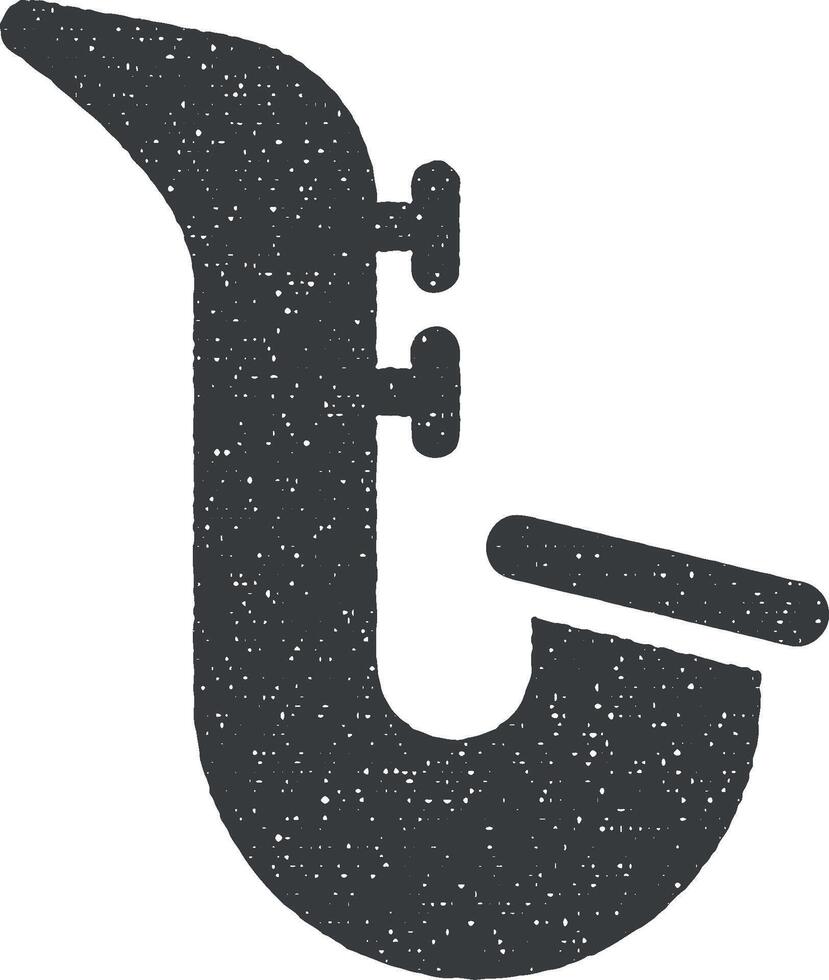 Music festival, blues, musical instrument, saxophone icon vector illustration in stamp style