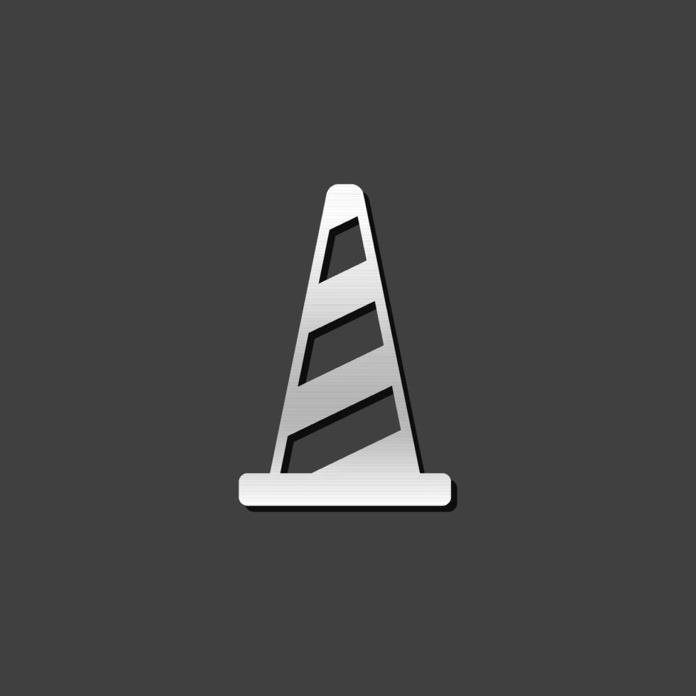 Traffic cone icon in metallic grey color style.Road construction warning vector