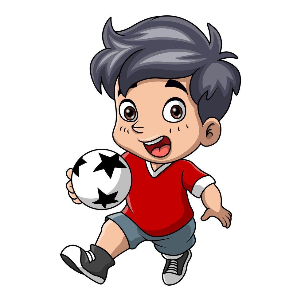 Cute little boy cartoon playing football vector