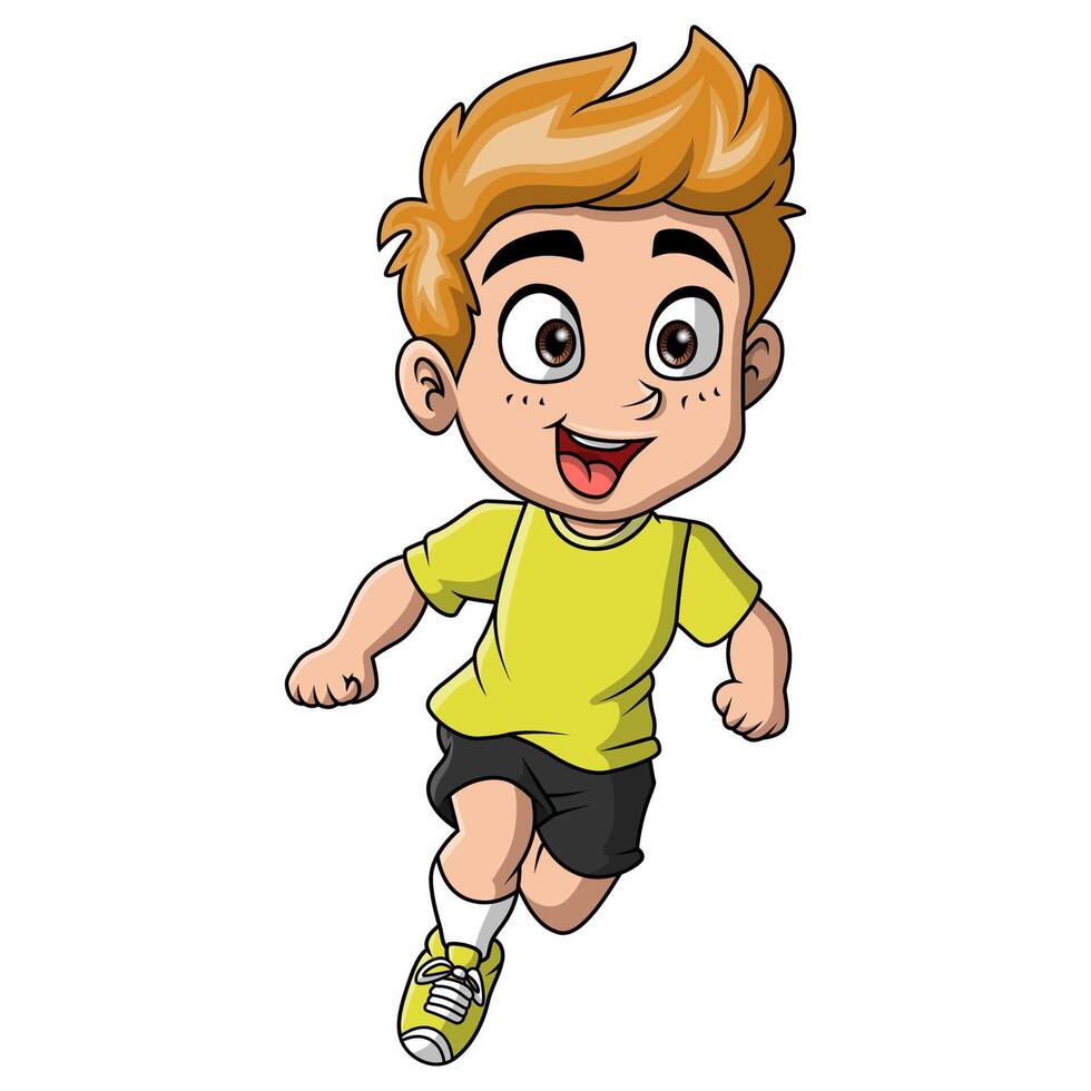 Cute little boy cartoon running vector