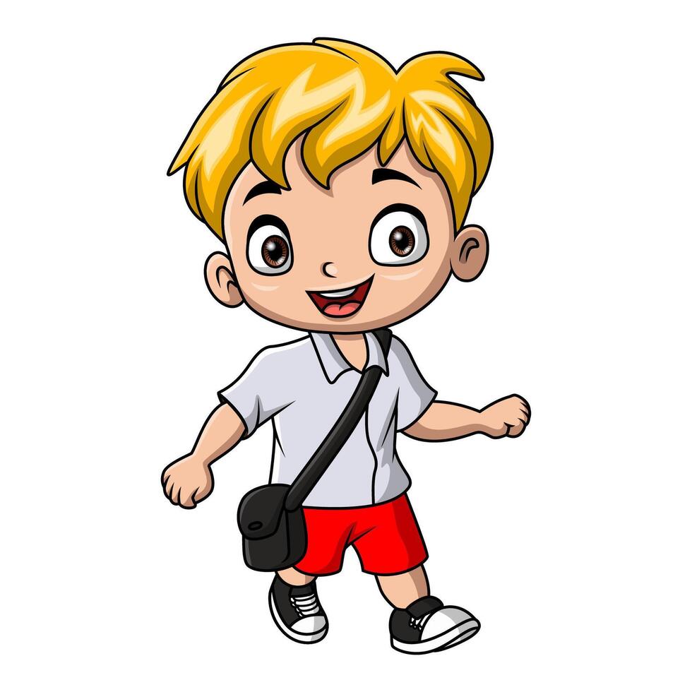 Cute little school boy cartoon vector