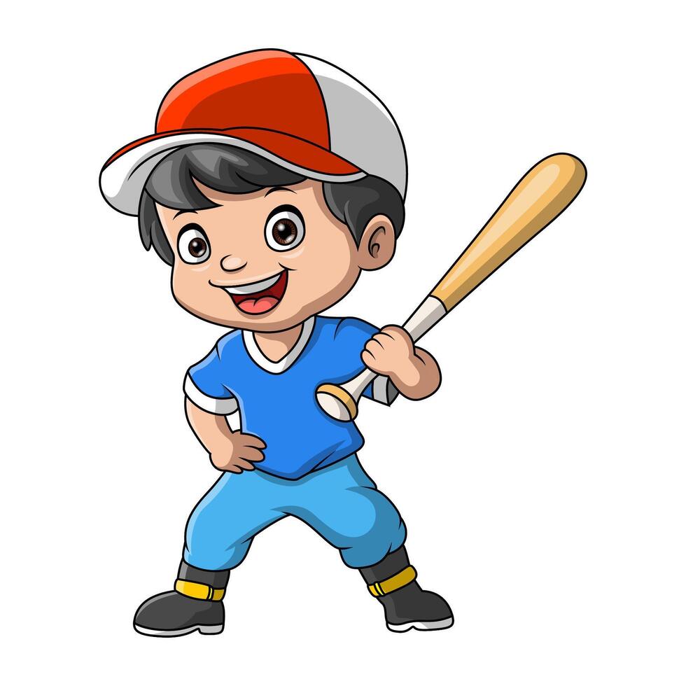 linda pequeño niña dibujos animados jugando un béisbol vector