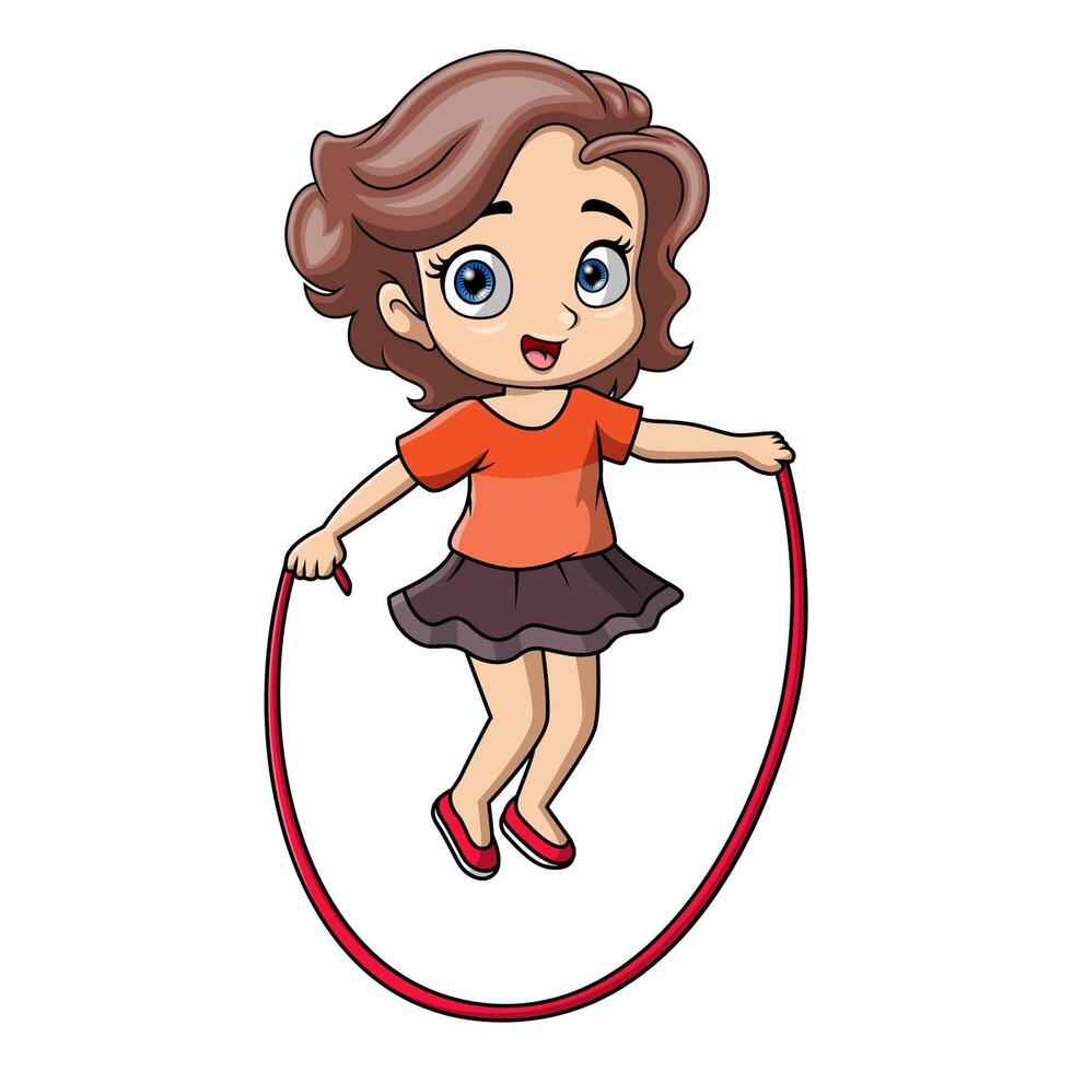 Cute little girl cartoon playing jumping rope vector