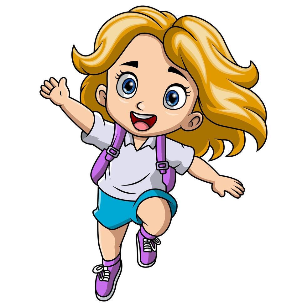 Happy school girl cartoon with backpack vector