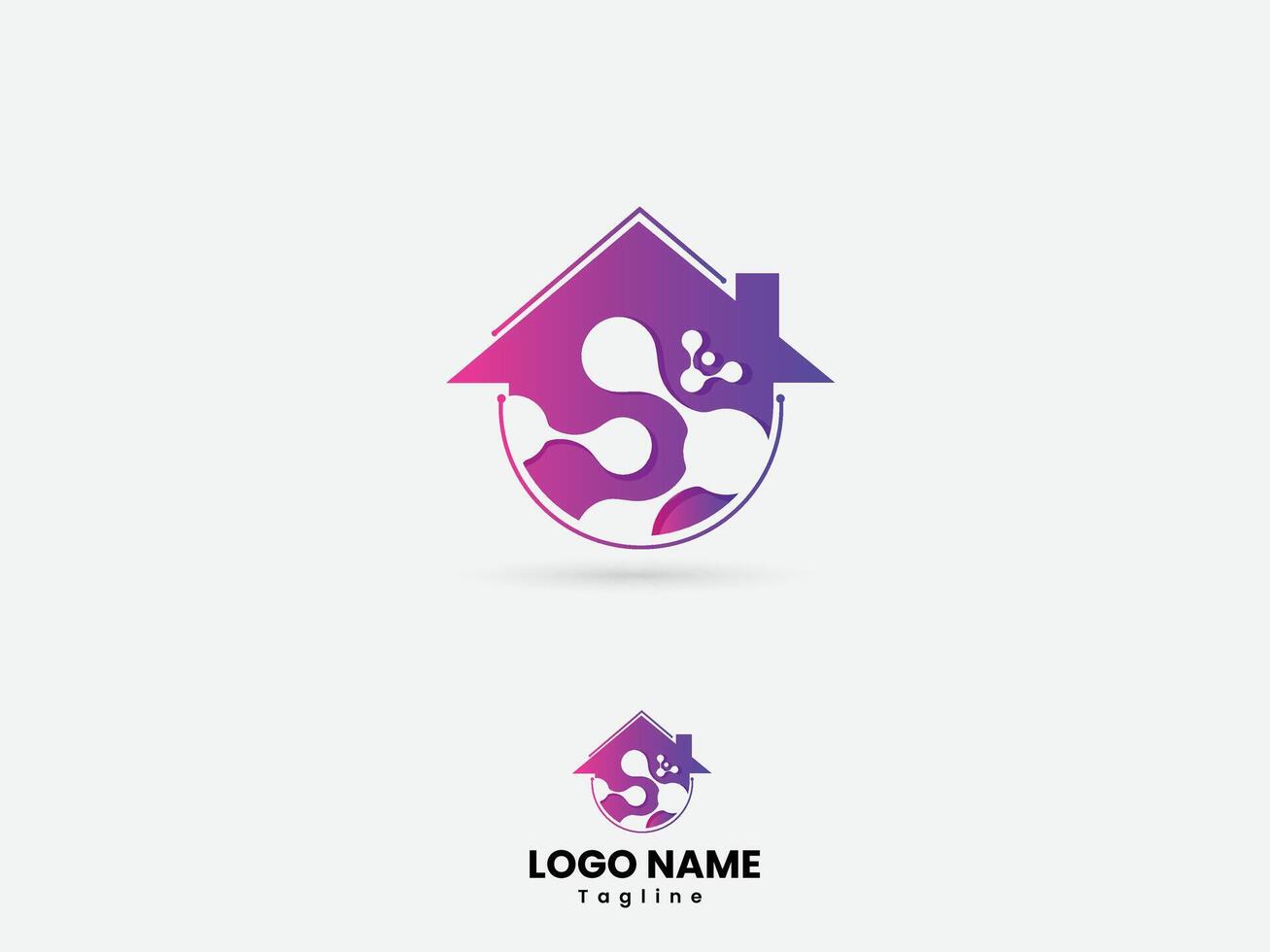 House technology. Business. Real estate. House tech vector. Premium logo template. Domapine. Tech dots vector