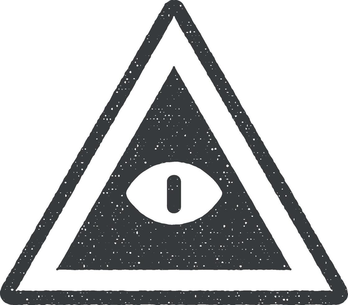 ojo en pirámide icono vector ilustración en sello estilo