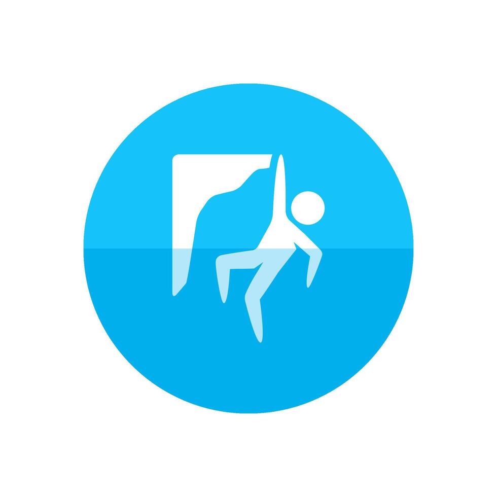 Rock climbing icon in flat color circle style. Extreme sport adventure thrill adrenaline vertical free vector