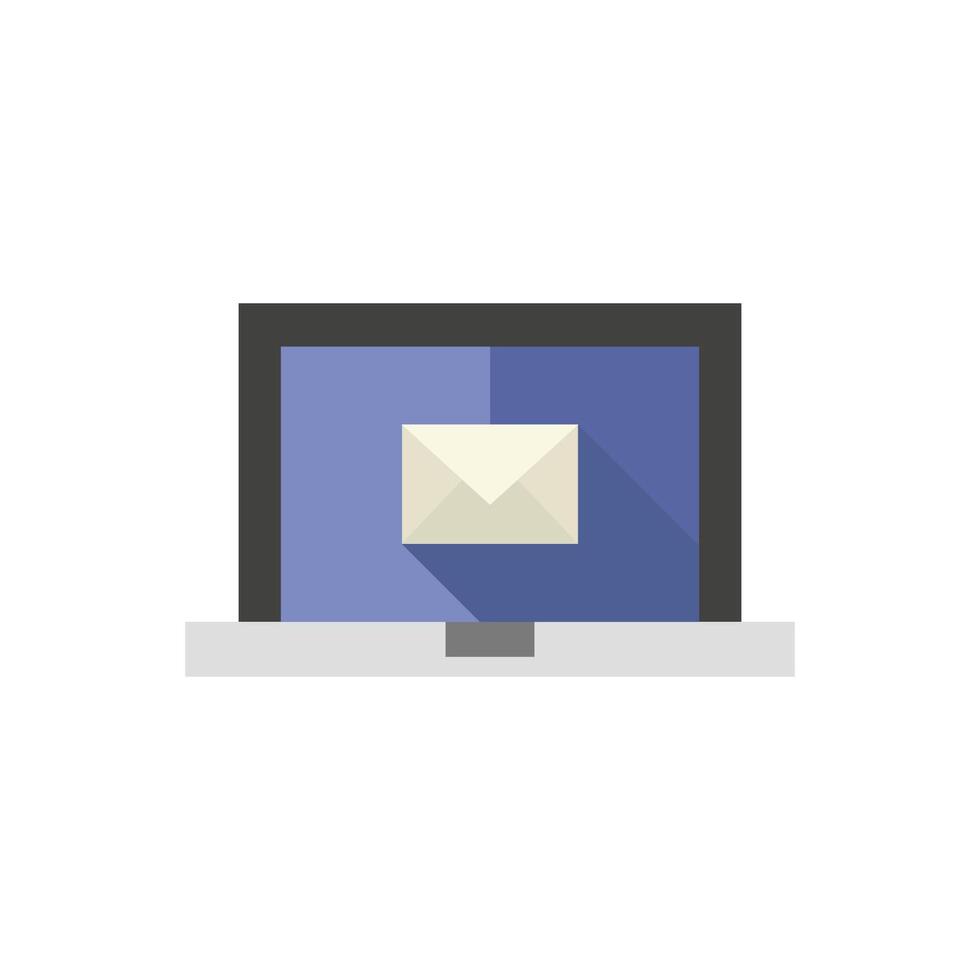 Email icon in flat color style. Envelope laptop business message mail electronic vector