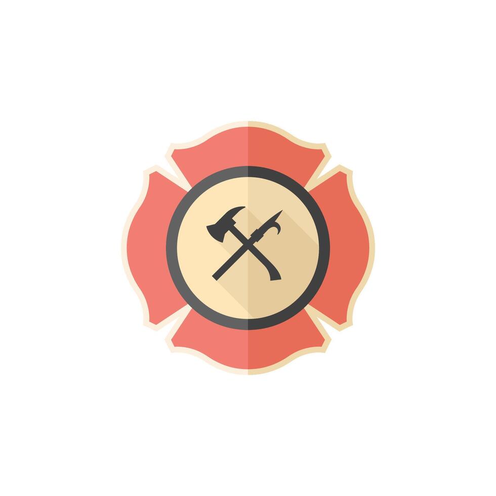 bombero emblema icono en plano color estilo. Servicio bombero Saco de brazos vector