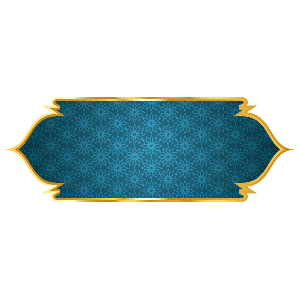 Luxury blue golden set arabic islamic banner title frame text box in transparent background png