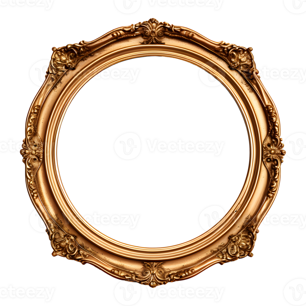 AI generated Antique Gold Circle Frame Isolated on Transparent Background png
