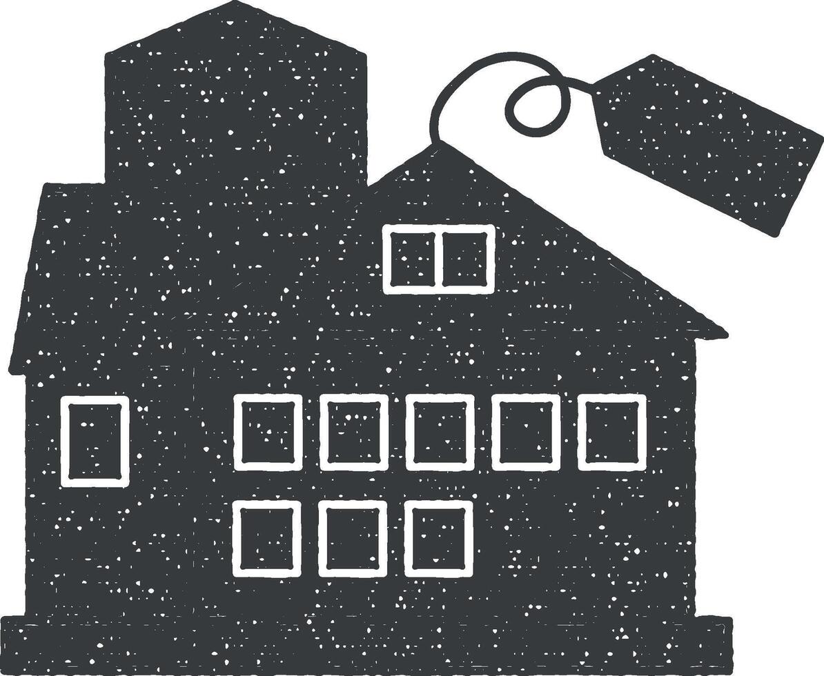 Rent house or building icon vector illustration in stamp style