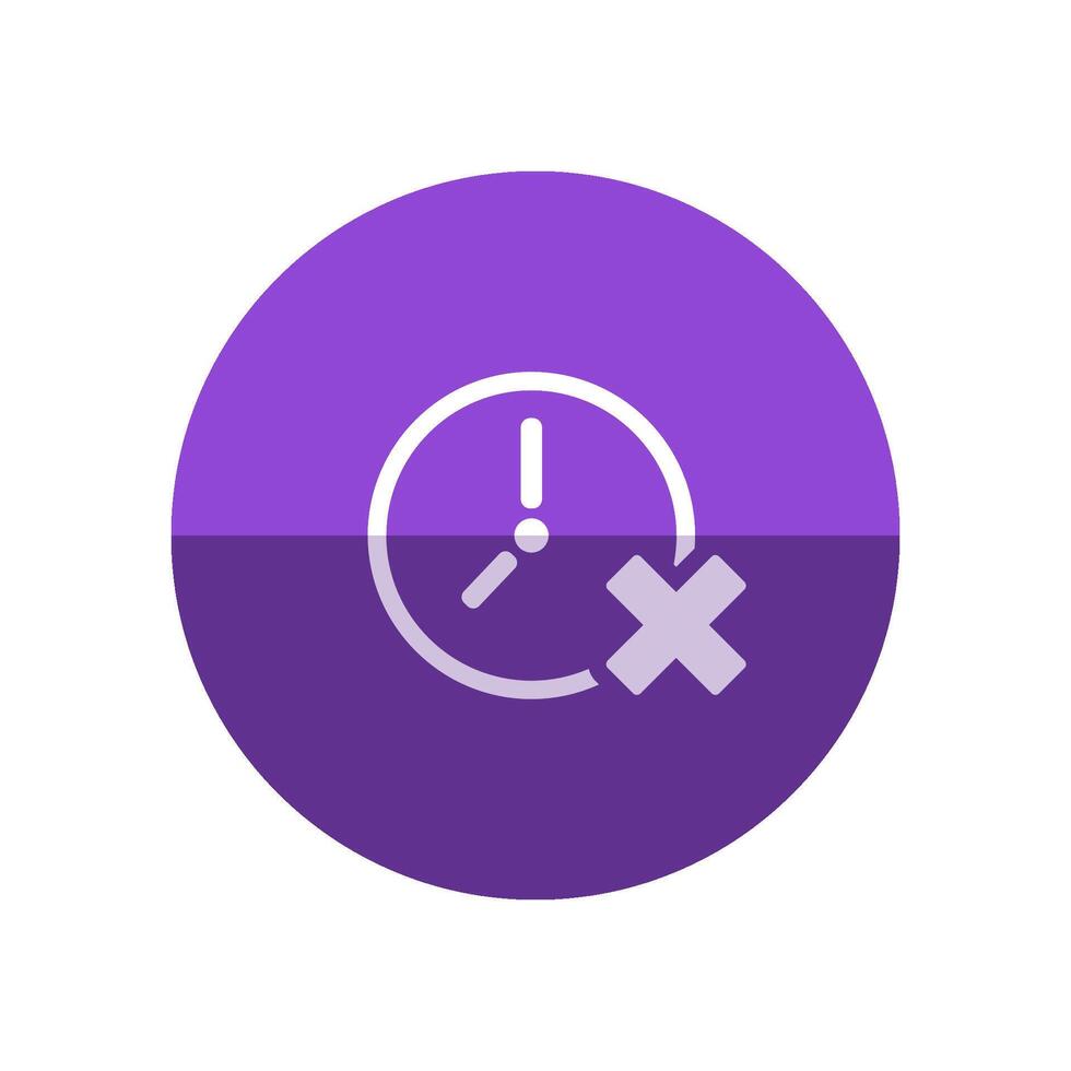 Clock with cross sign icon in flat color circle style. Waiting time, queue vector