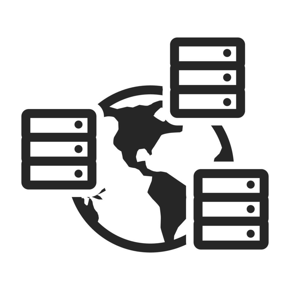 negro y blanco icono global servidor vector