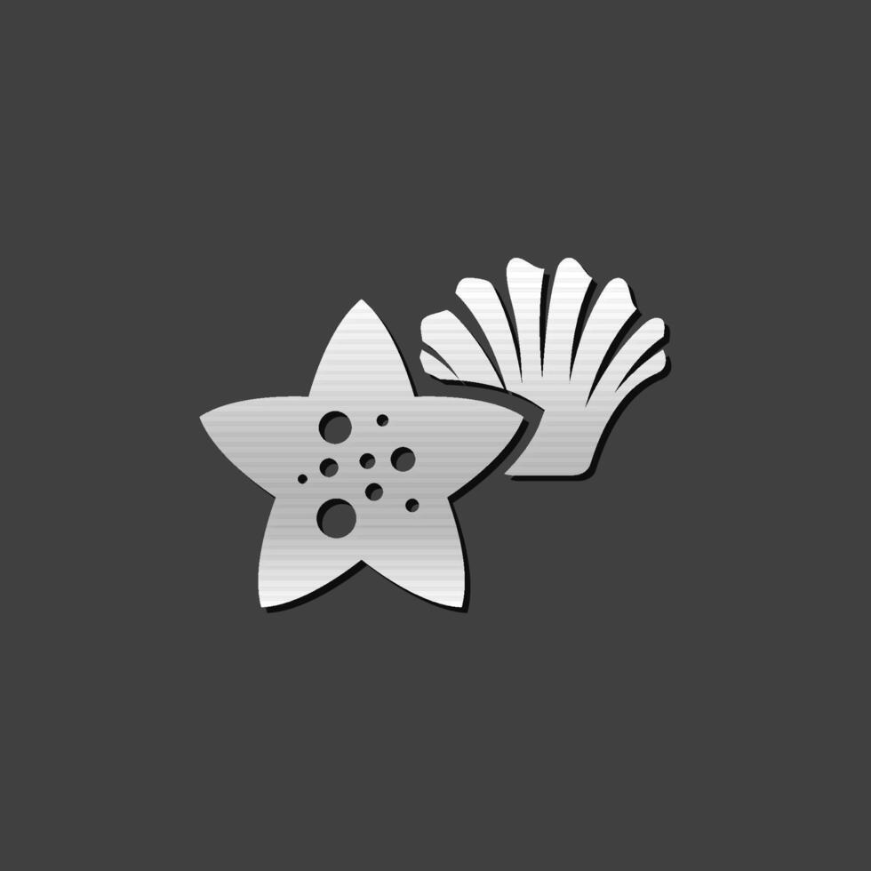 Star fish icon in metallic grey color style.Sea animal creature cute vector