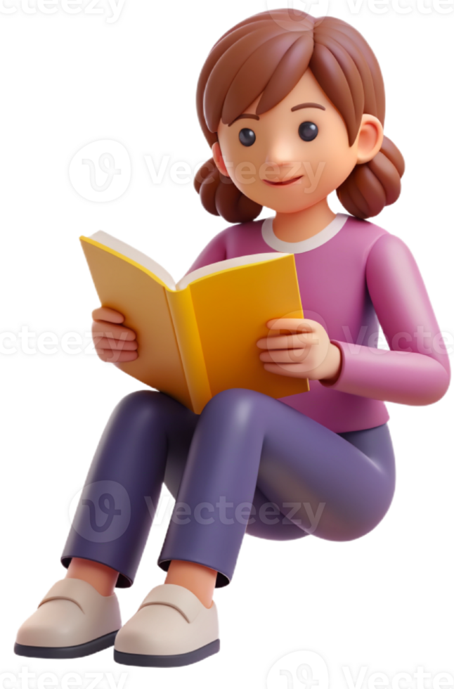 3d cartoon reading a book png