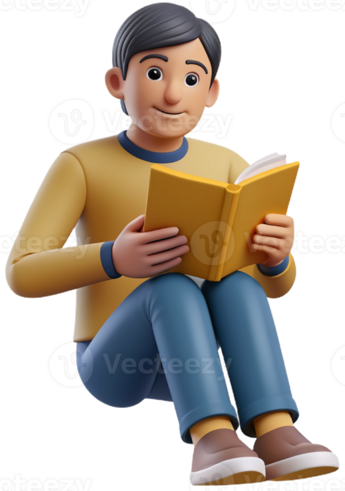 3d cartoon reading a book png