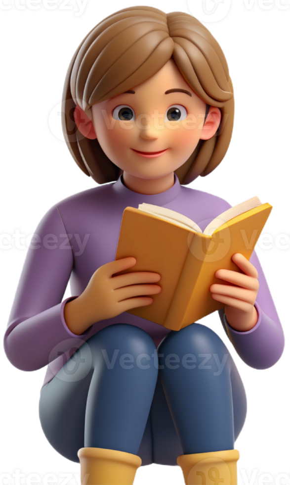 3d cartoon reading a book png