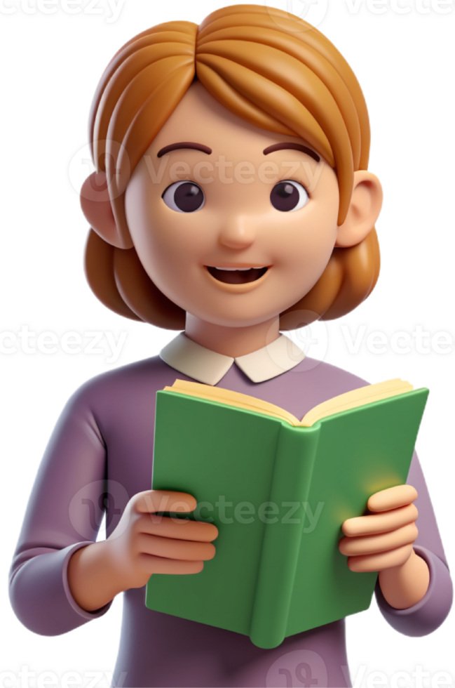 3d cartoon reading a book png