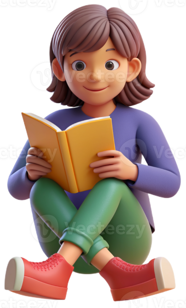 3d cartoon reading a book png