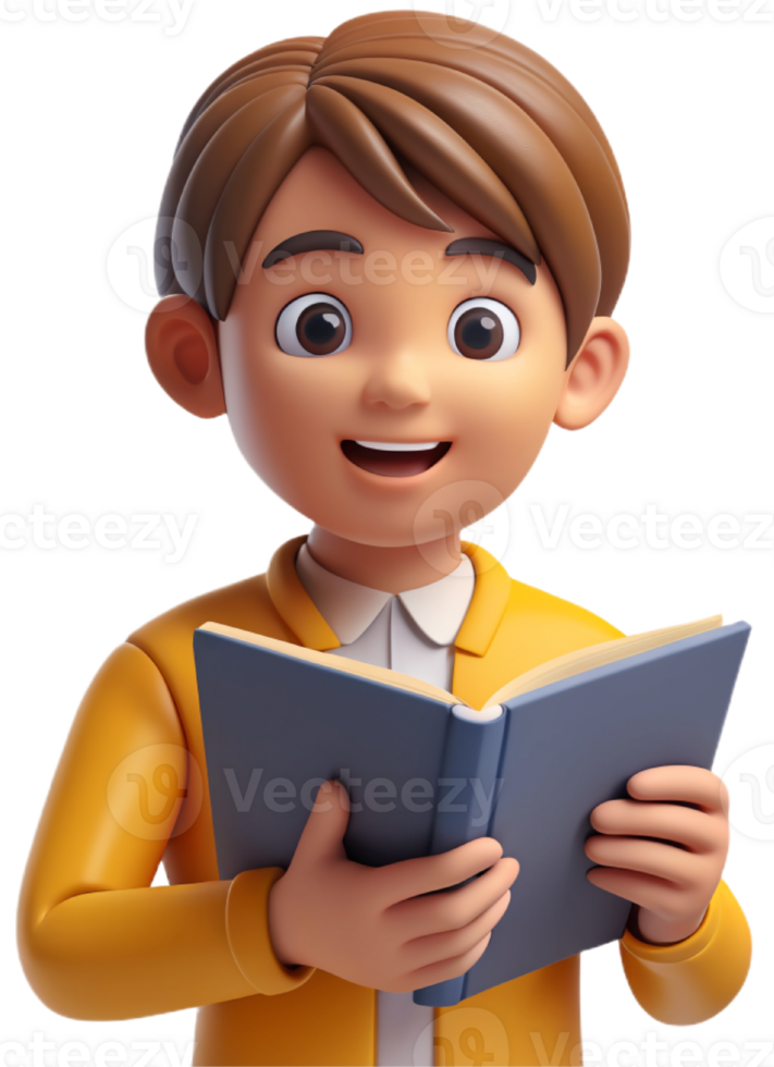 3d cartoon reading a book png