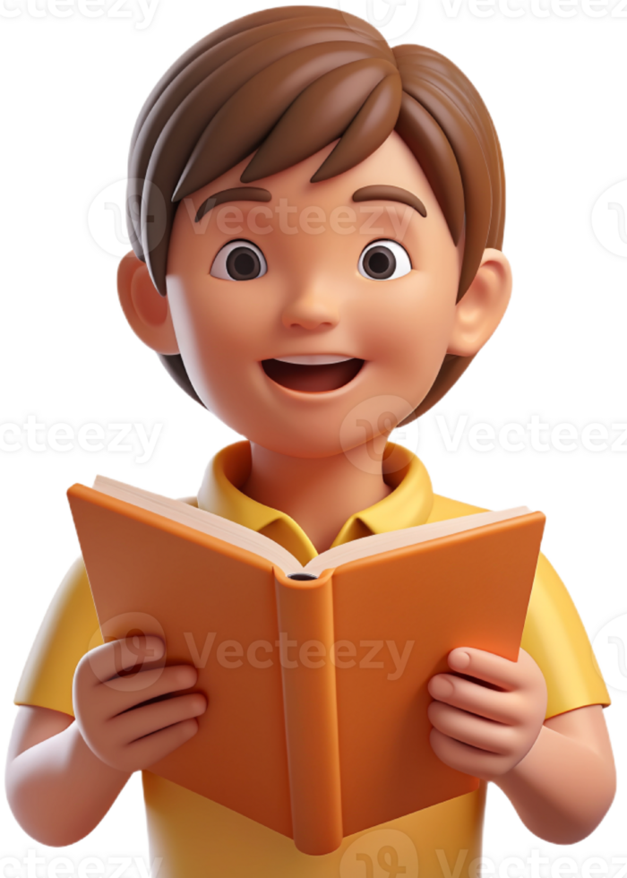 3d cartoon reading a book png