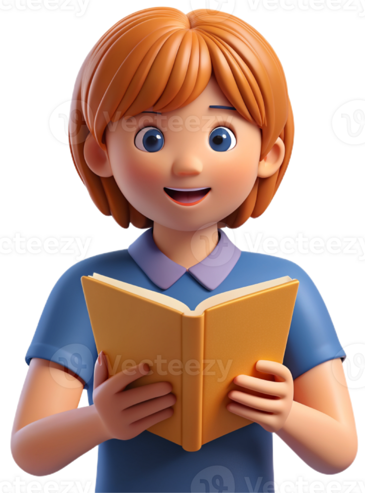 3d cartoon reading a book png