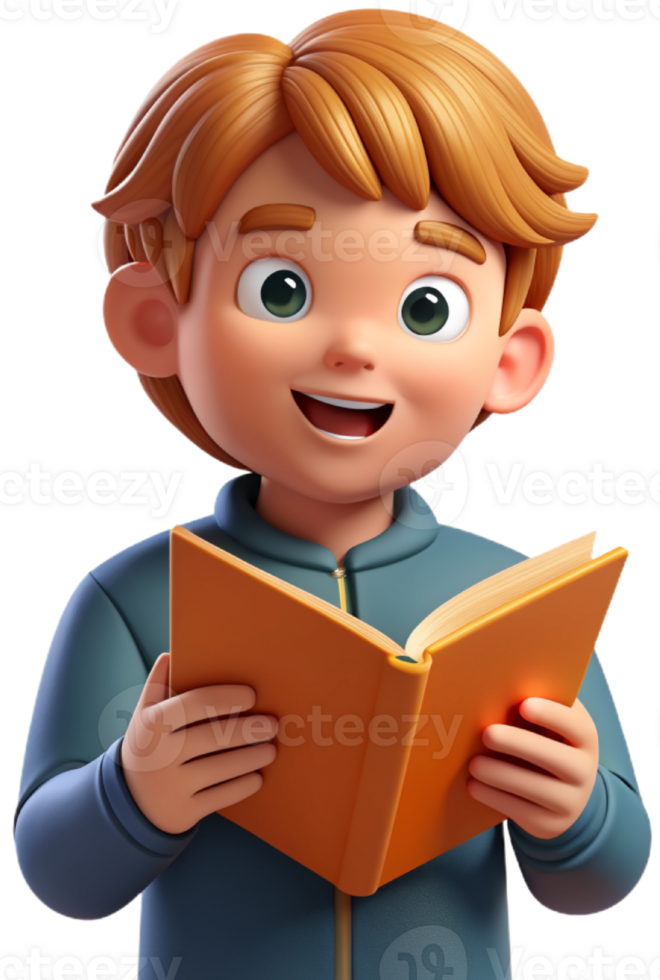 3d cartoon reading a book png