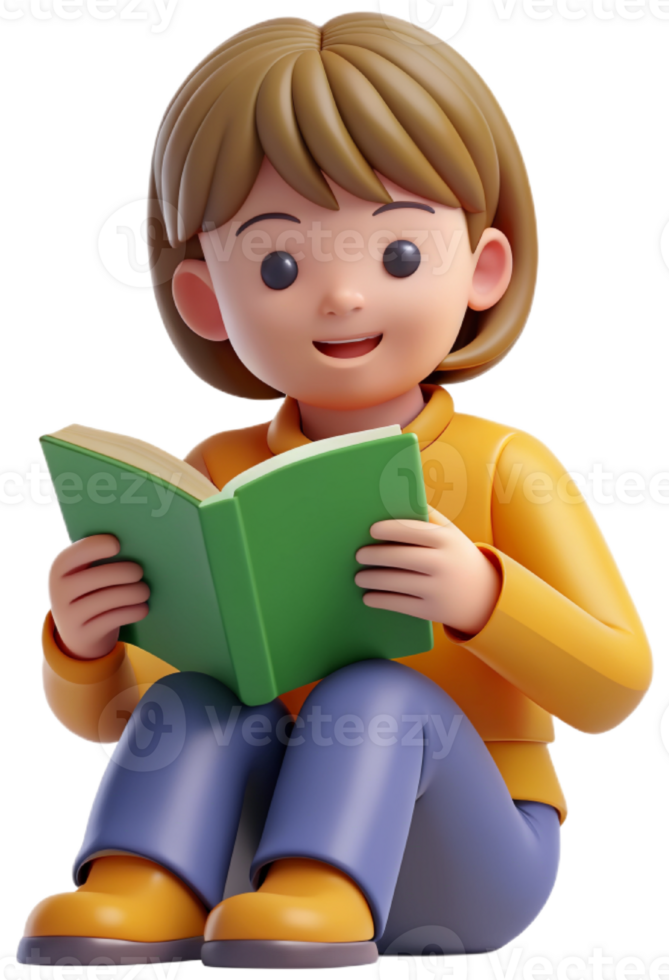 3d cartoon reading a book png