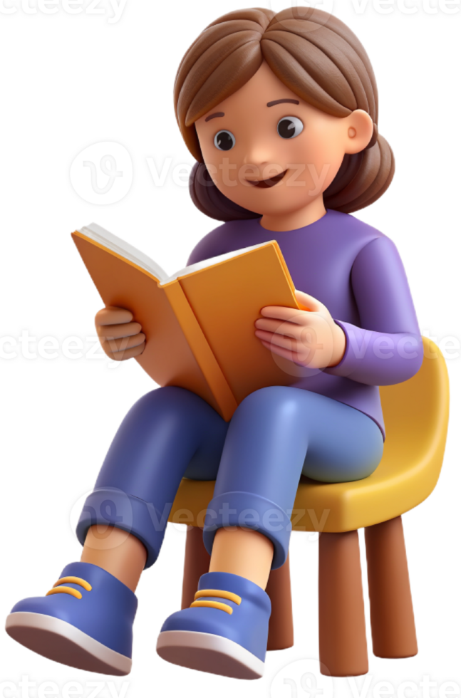 3d cartoon reading a book png