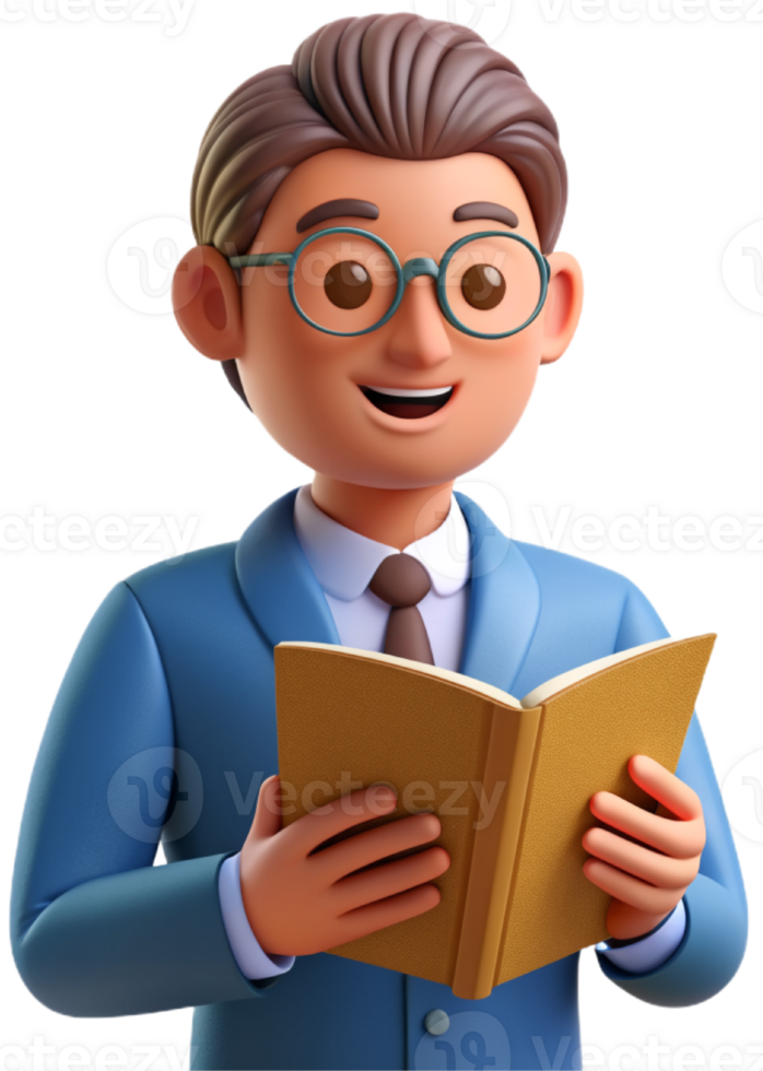 3d cartoon reading a book png