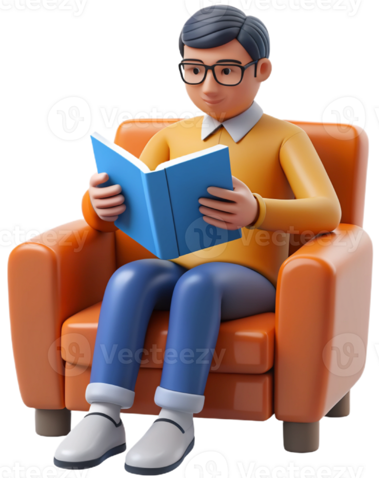 3d cartoon reading a book png