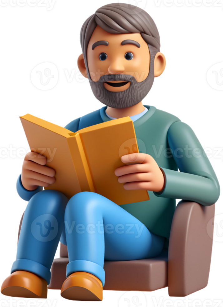 3d cartoon reading a book png