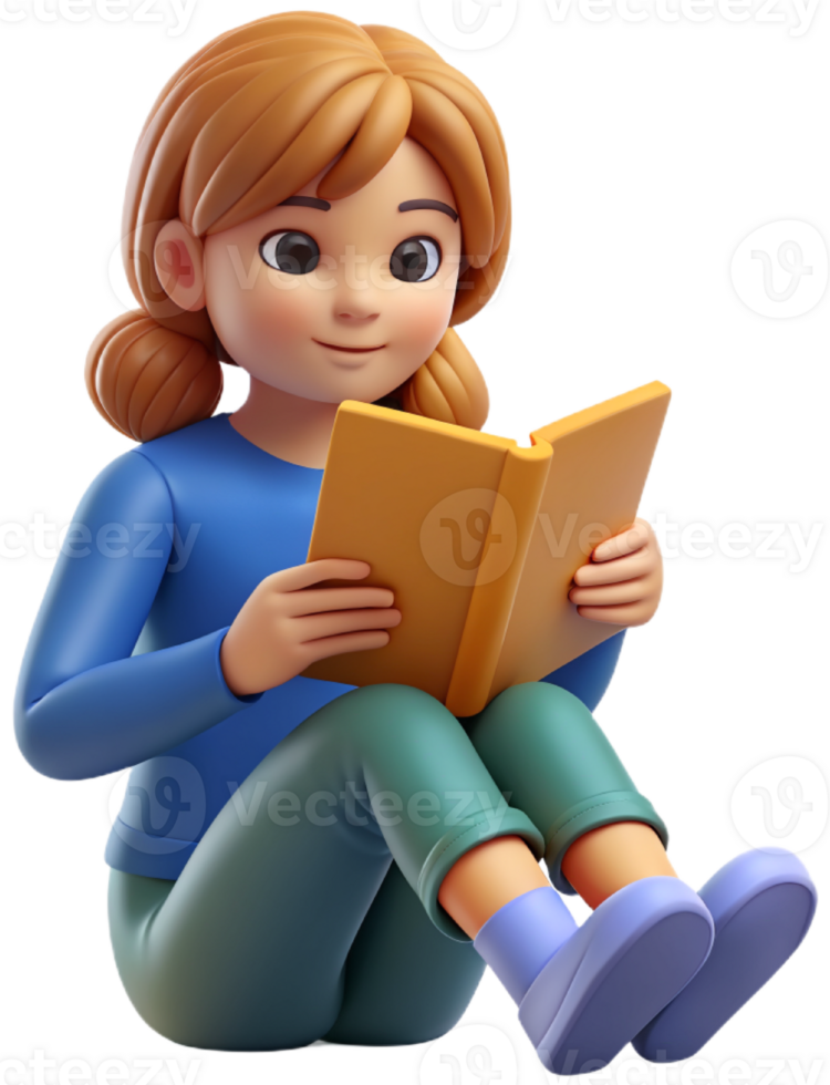 3d cartoon reading a book png
