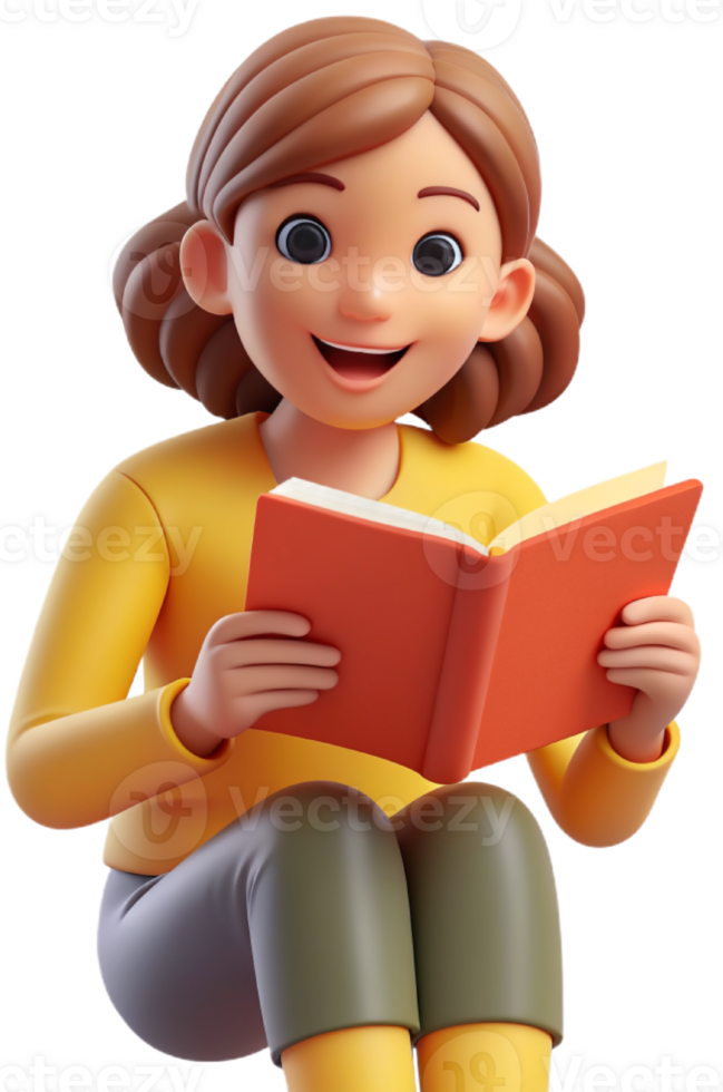 3d cartoon reading a book png