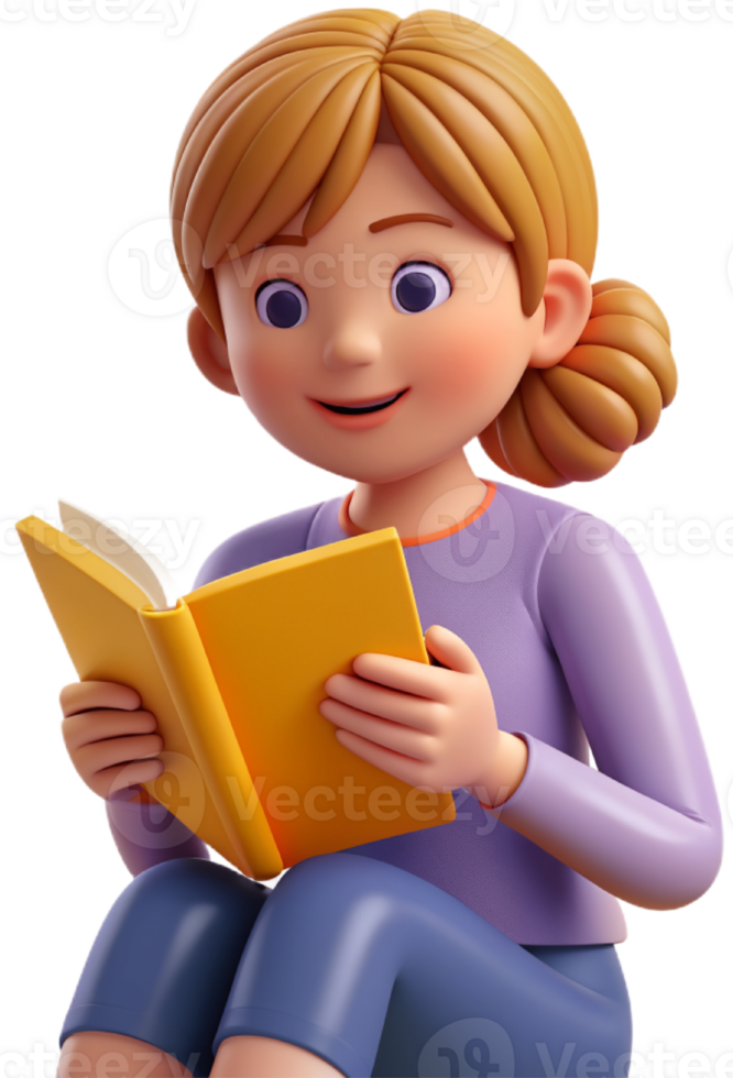 3d cartoon reading a book png