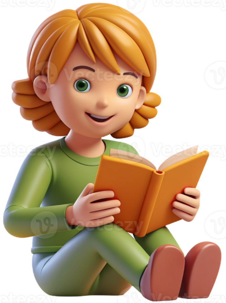 3d cartoon reading a book png