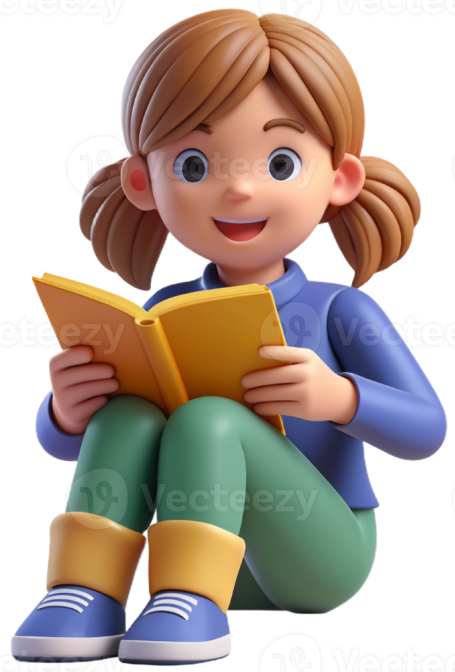 3d cartoon reading a book png