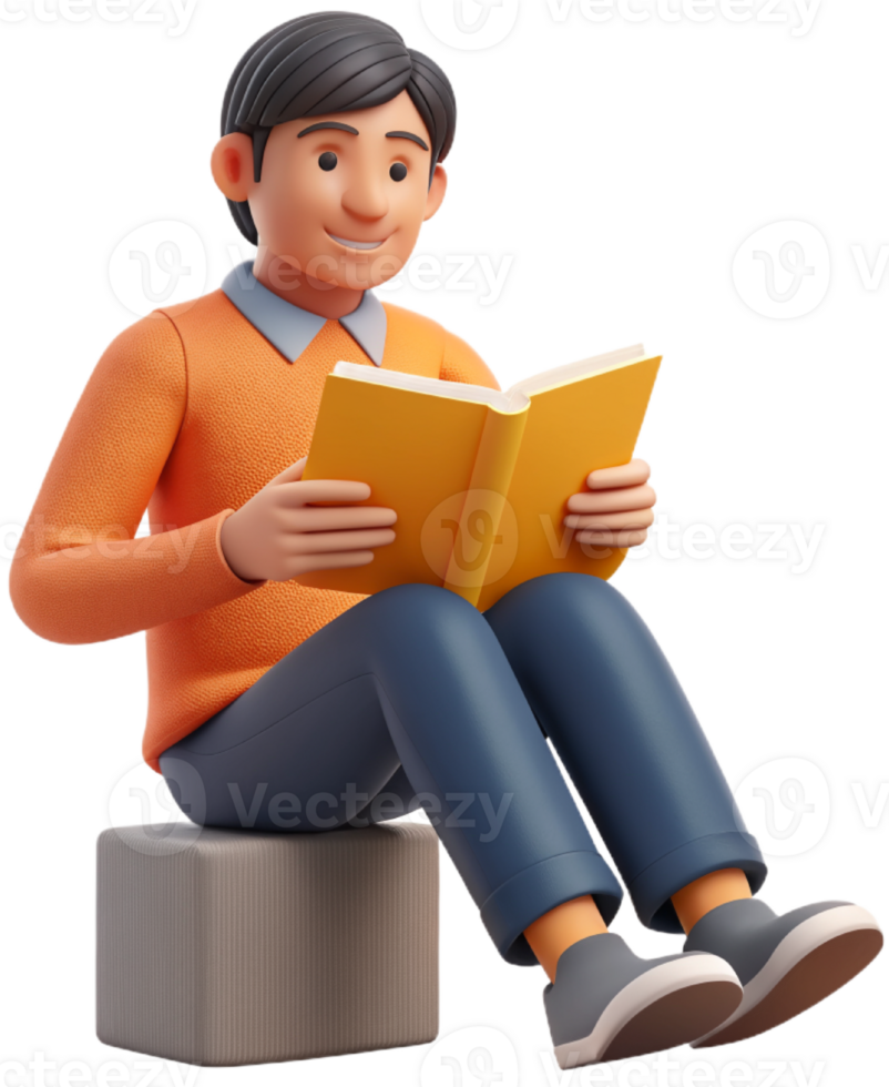 3d cartoon reading a book png