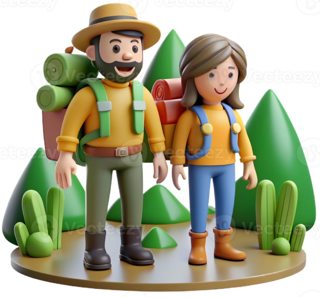 3d personaje Pareja viaje ilustración png