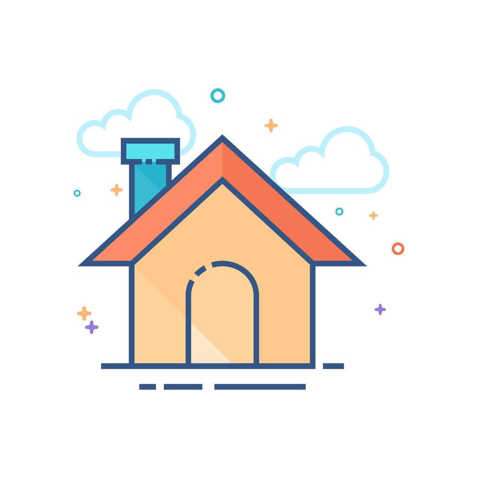 Winter house icon flat color style vector illustration