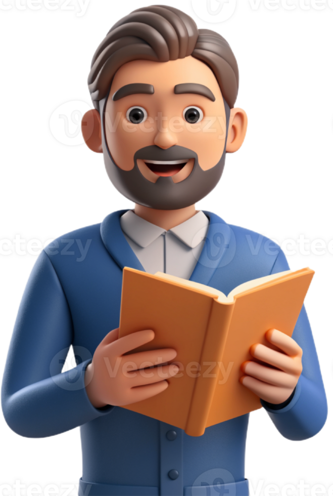3d cartoon reading a book png
