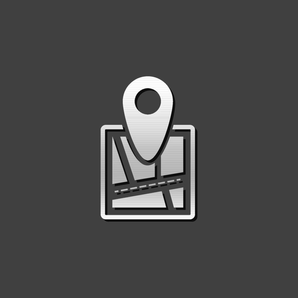 Road map icon with pin location in Metallic color. vector