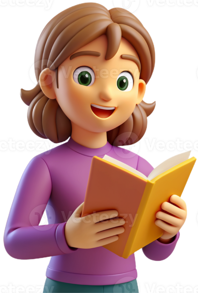 3d cartoon reading a book png