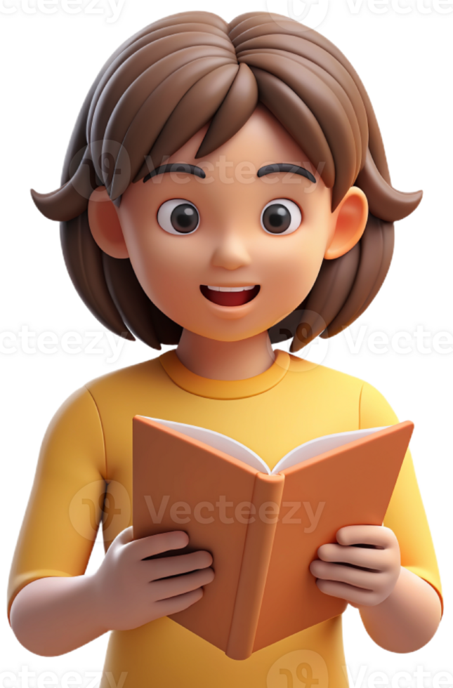 3d cartoon reading a book png